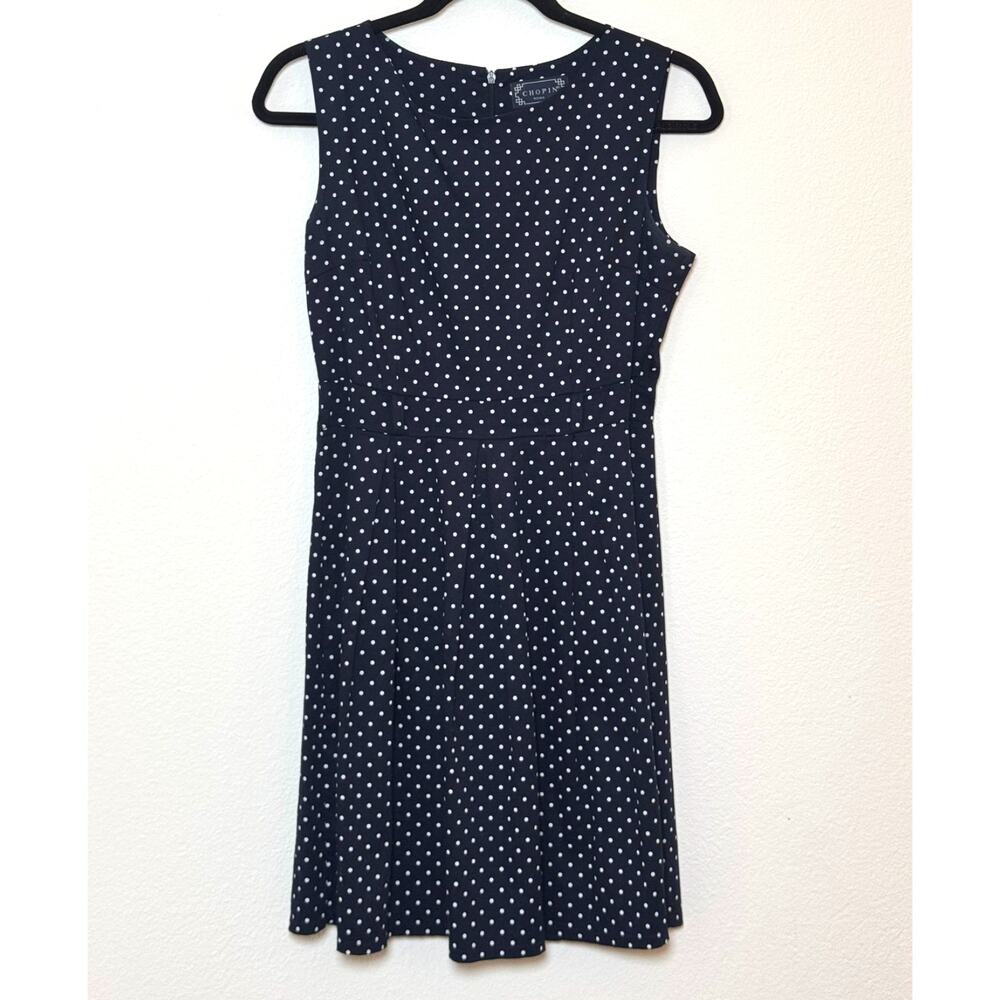 Navy Polka Dot Fit‎ Flare Dress Cotton Sleeveless Medium Retro